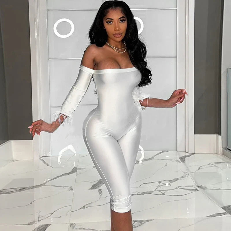 Women's Elegant One-Shoulder Solid Color Jumpsuit with Cuff Patchwork and Slim Fit Tailored Pants