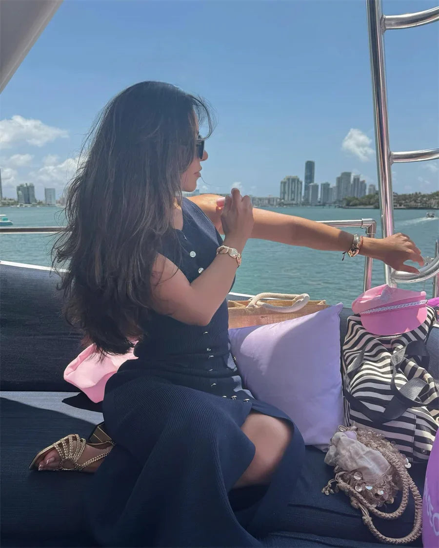 Elegant Knitted Long Summer Dress With O Neck Sleeveless