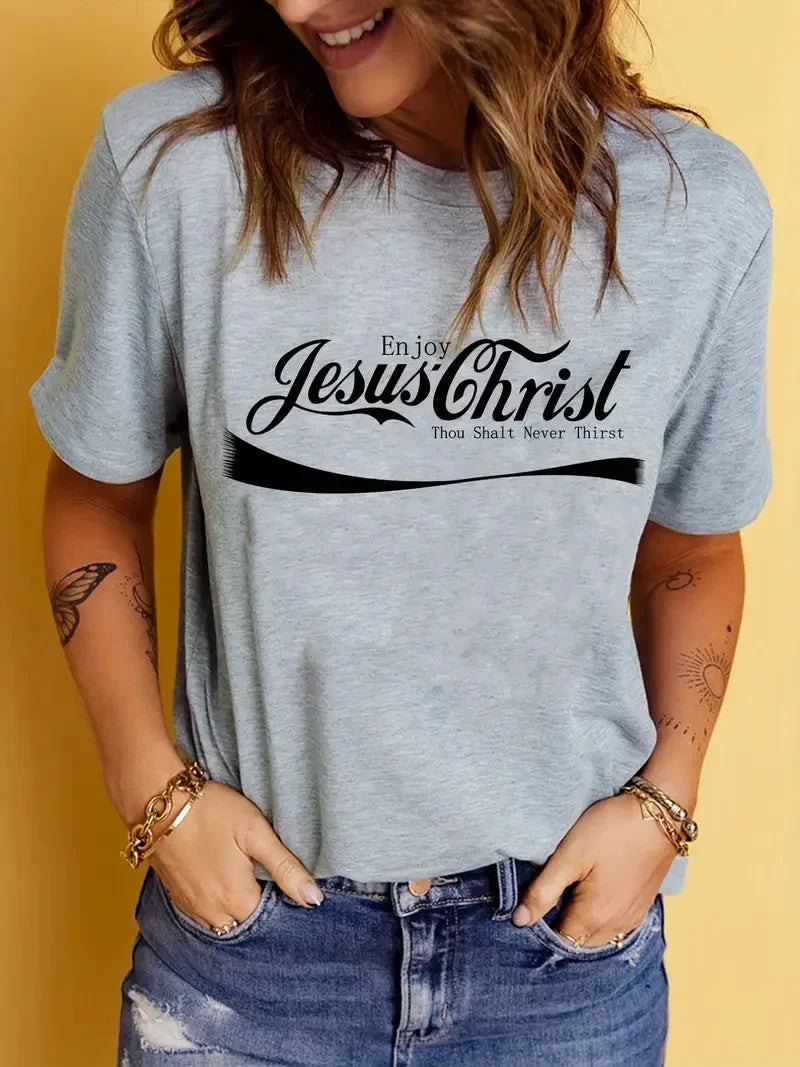 Jesus Graphic T-Shirt for Women, Short Sleeve Crew Neck Casual Summer Top