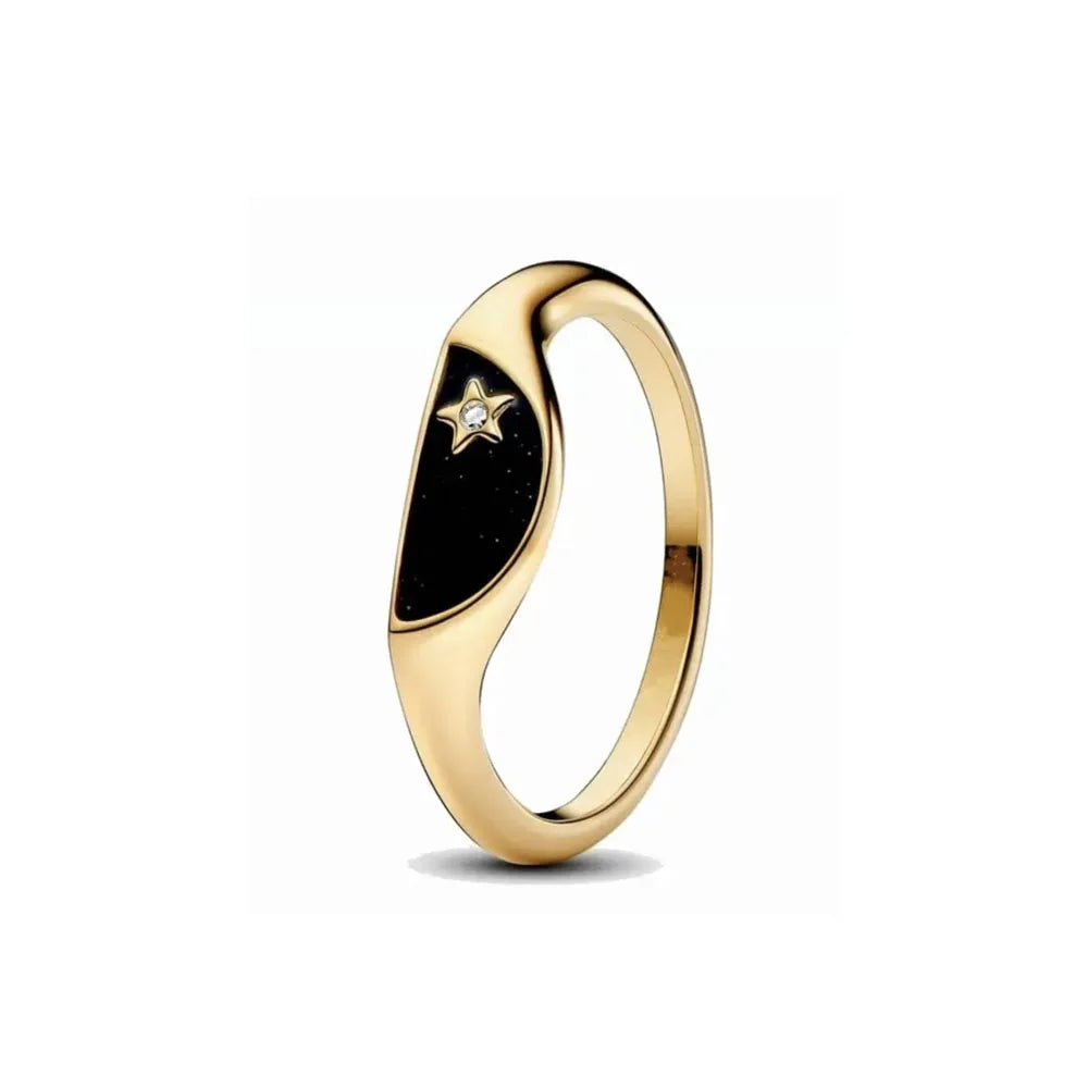 Classic Square Heart Shaped 925 Sterling Silver Ring in Exquisite Gold Color for Jewelry Gift