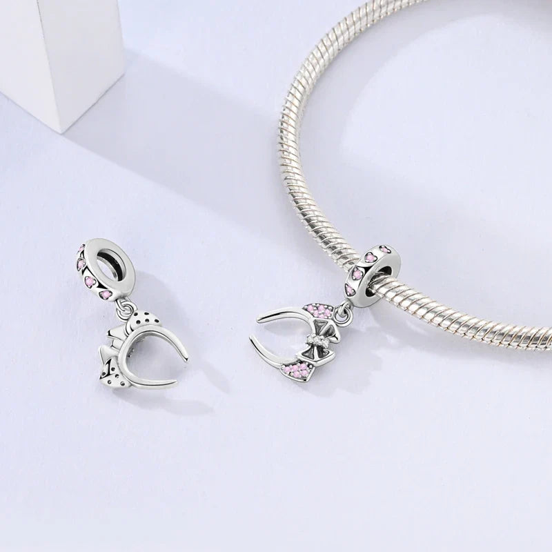 Fit 925 Sterling Silver Bow Perfume Bottle Pink Charms Beads for Women DIY Jewelry Gifts