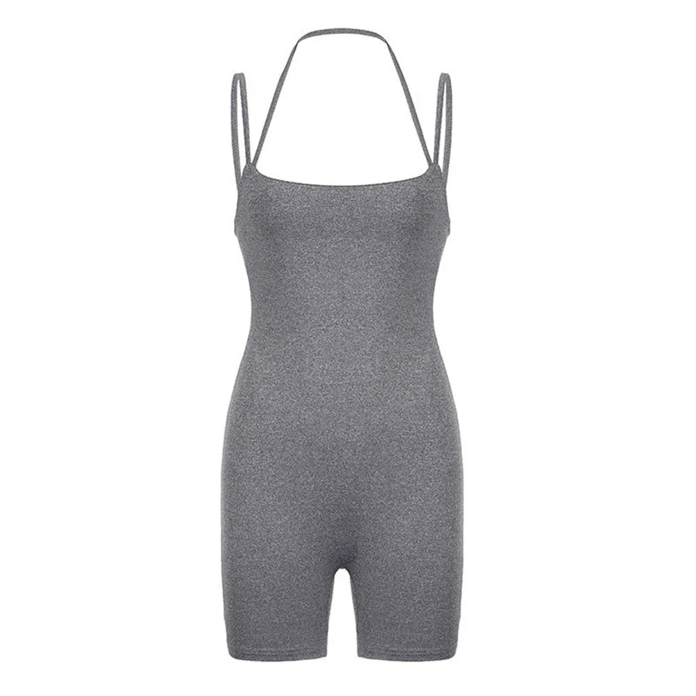 Womens Sexy Bodycon Skinny Yoga Playsuit One Piece Spaghetti Strap Camisole Romper Stretch Fitness Activewear