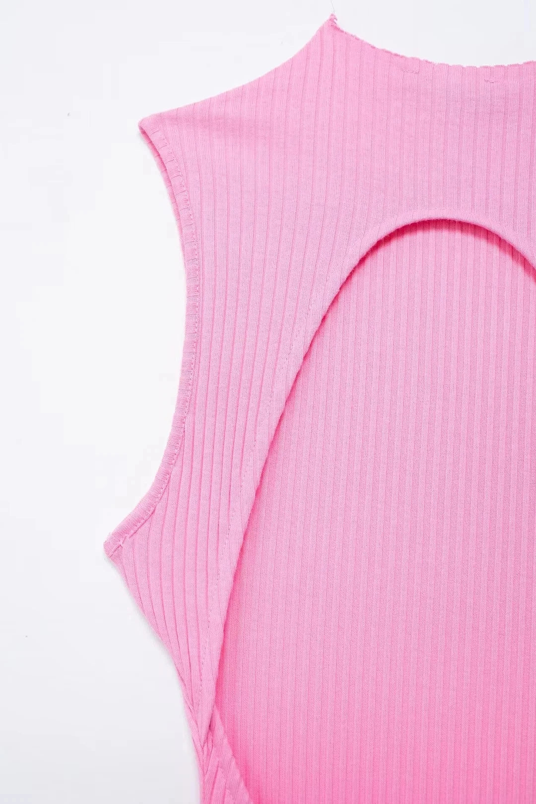 Pink Backless Mini Dress With Turtleneck Sleeveless Party