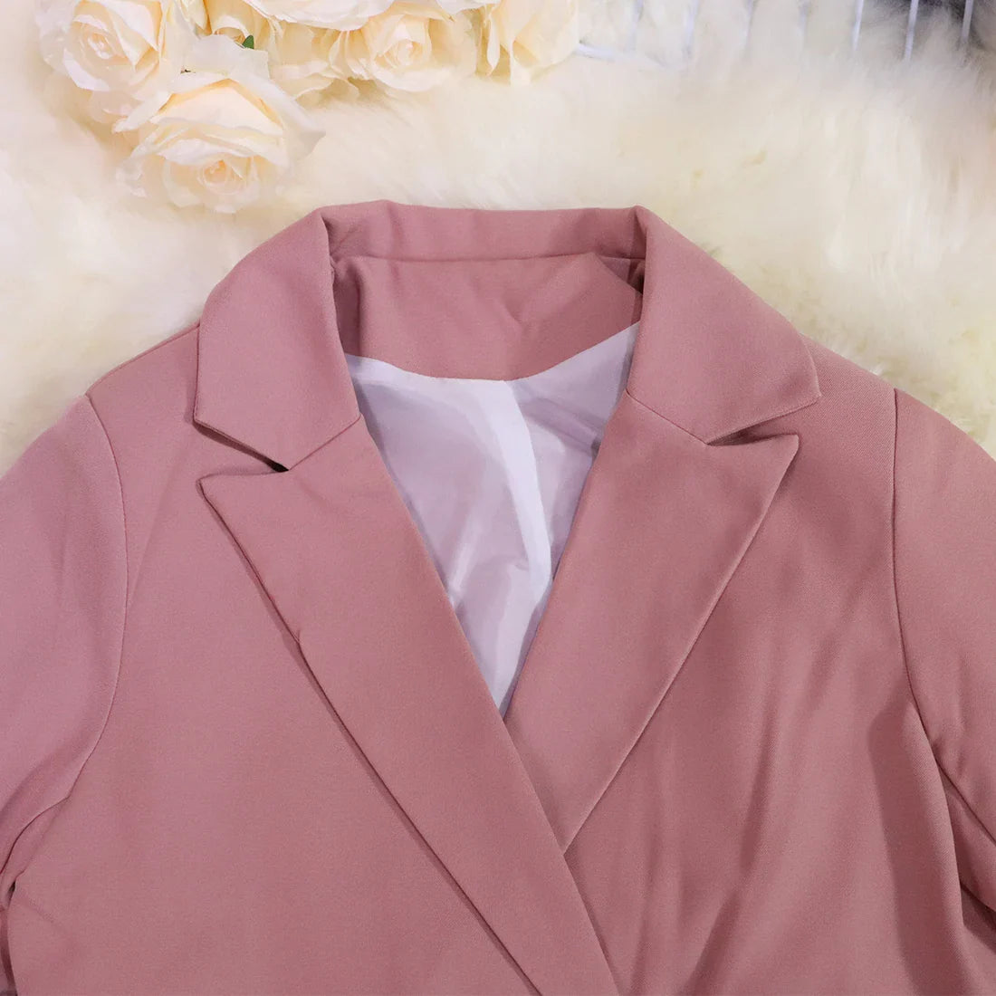 Fashion Solid Blazer Suit and Wide Leg Pants Two Piece Set for Women Autumn Winter Office and Street Style Outfit