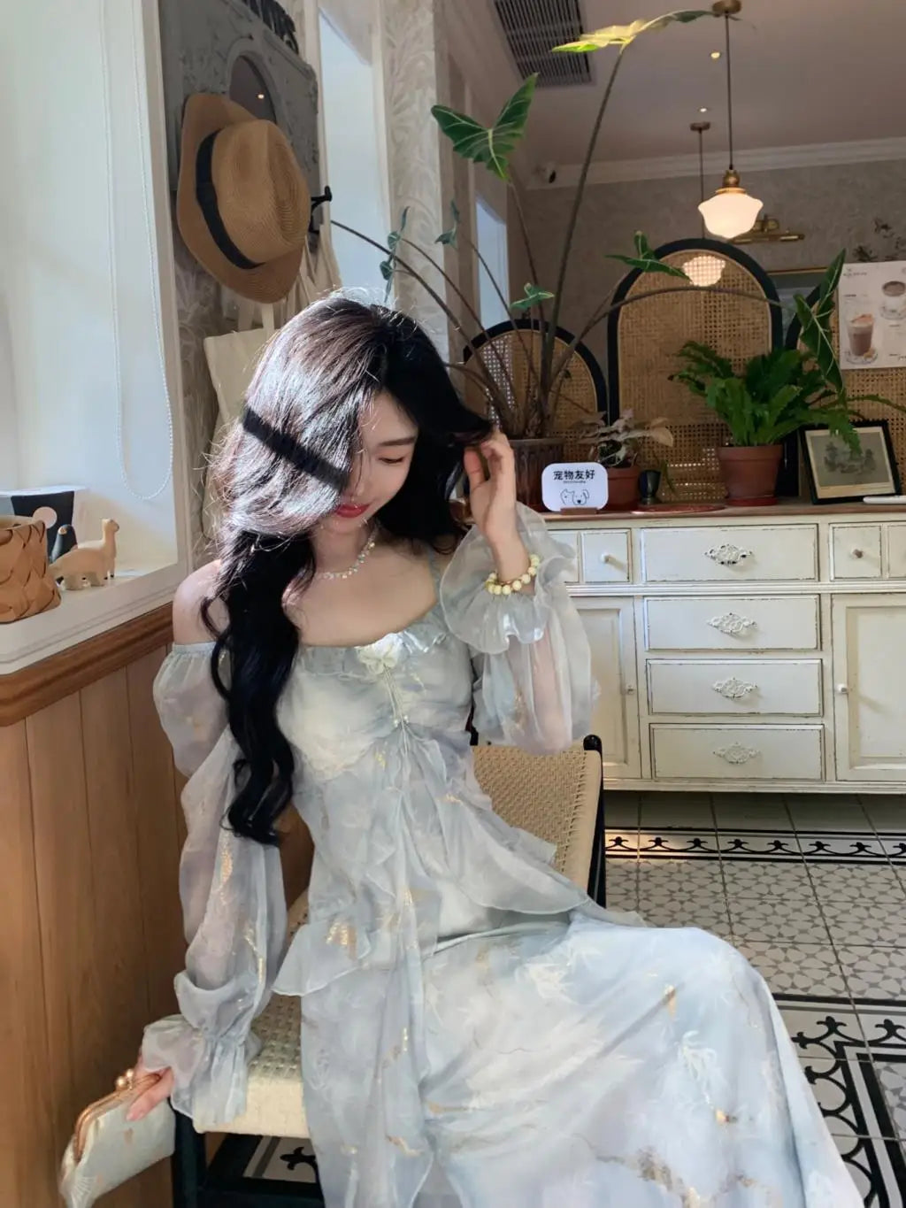 Off Shoulder Dress Ruffle A Line Long French Print