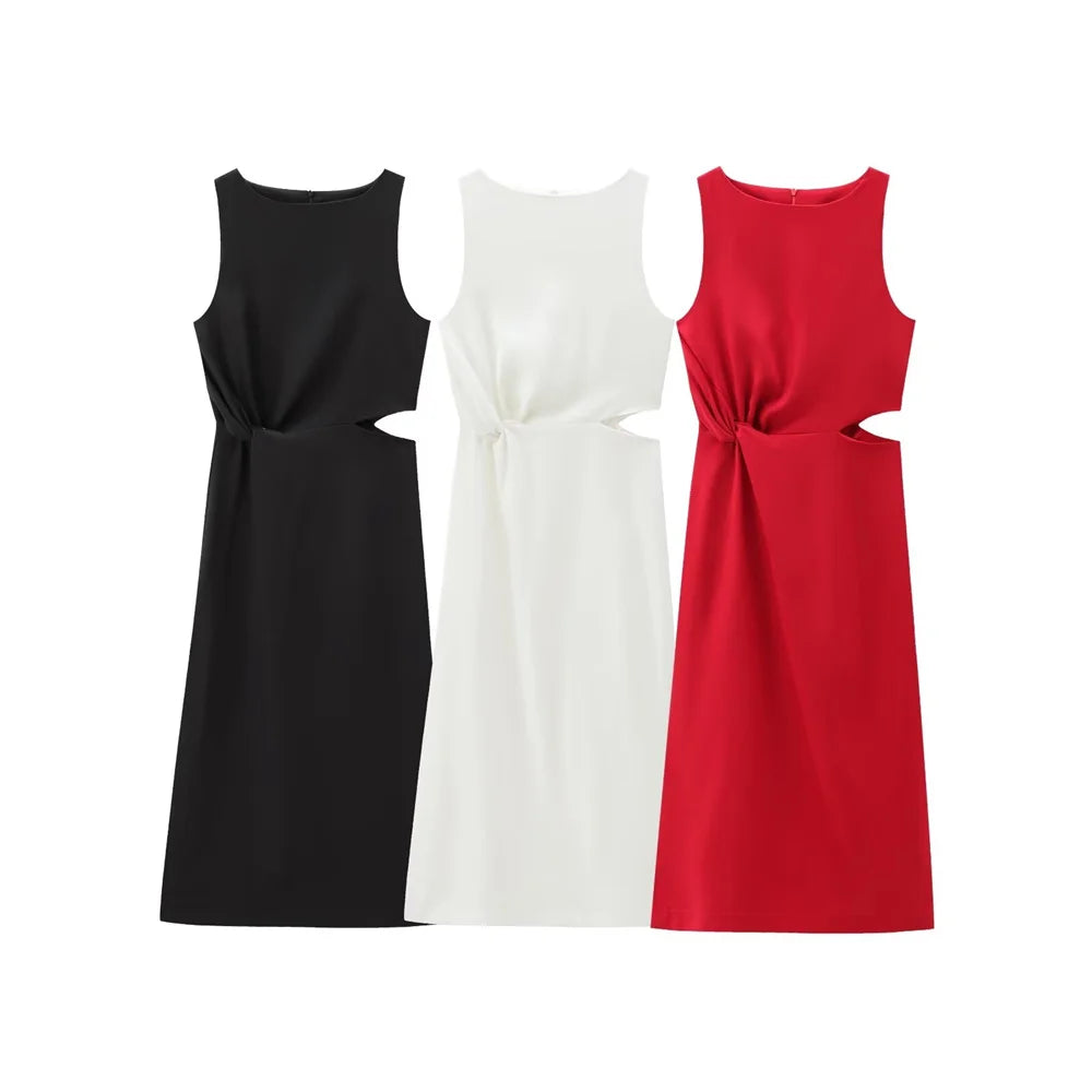 Slim Fit Midi Dress Open Design For Elegant Everyday Wear