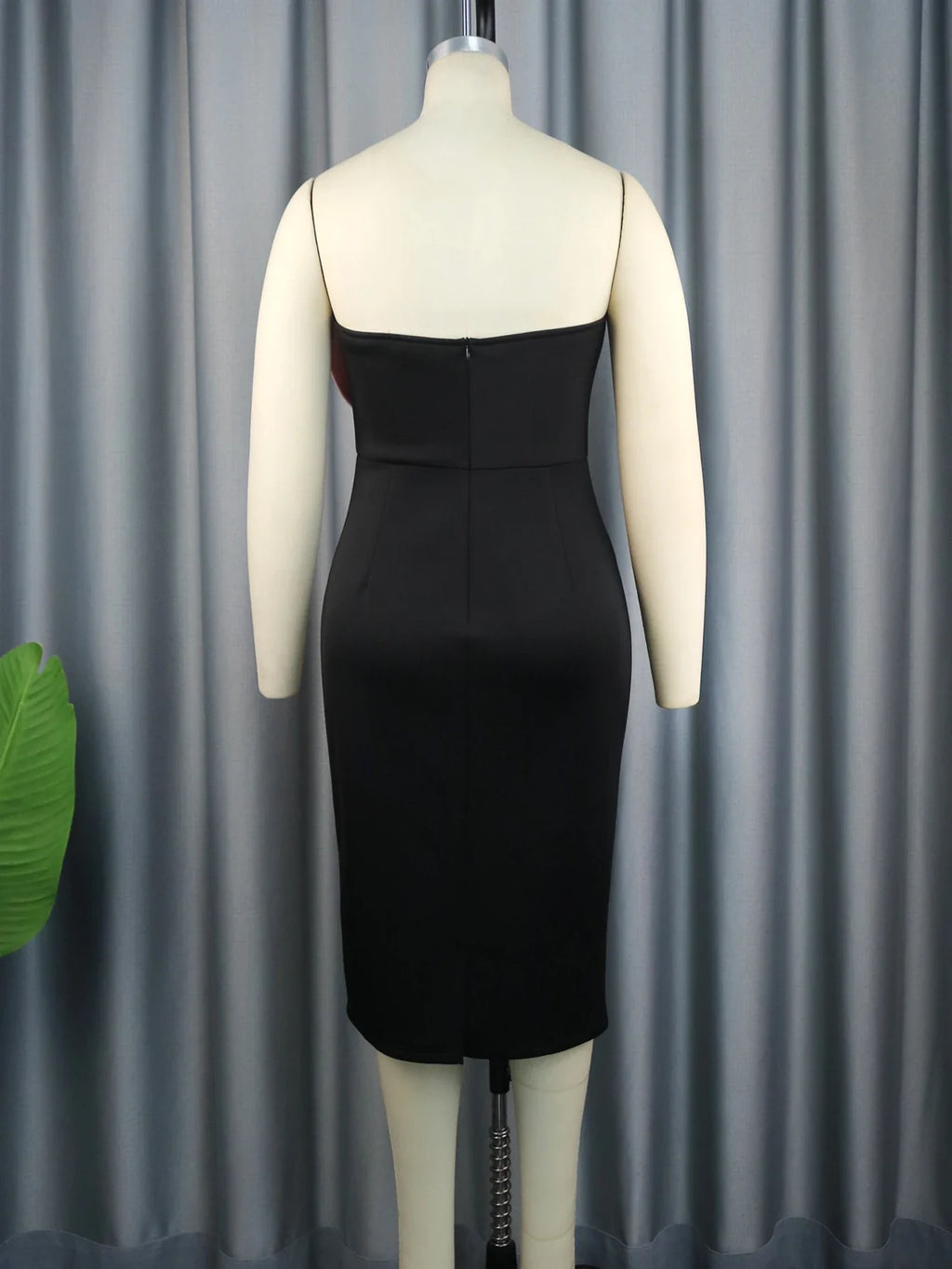 Bodycon Midi Party Dress Tube Top Black Pink Bow Patchwork