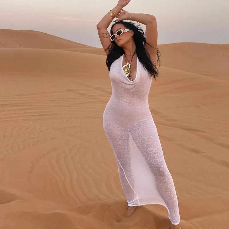 Sleeveless Hooded Dress Slimming Swing Neck Solid Color Long