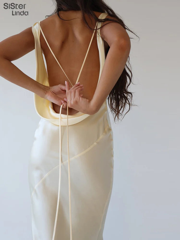 Backless Maxi Dress Women V Neck Lace Up Bodycon Clubwear