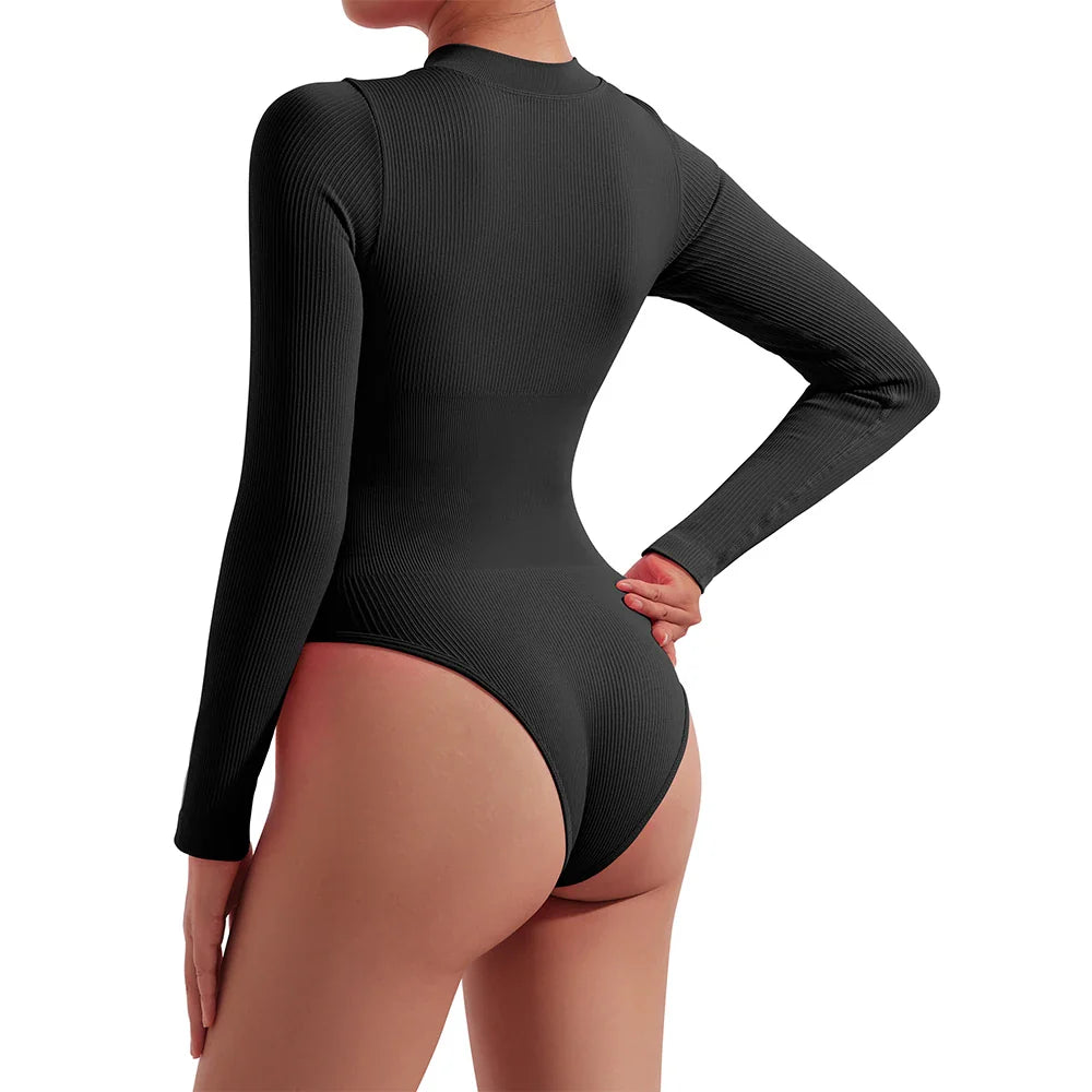 Bodycon Long Sleeve Jumpsuit for Women Zipper Romper Playsuit Fashion Streetwear Autumn Winter Slim Fit Bodysuit