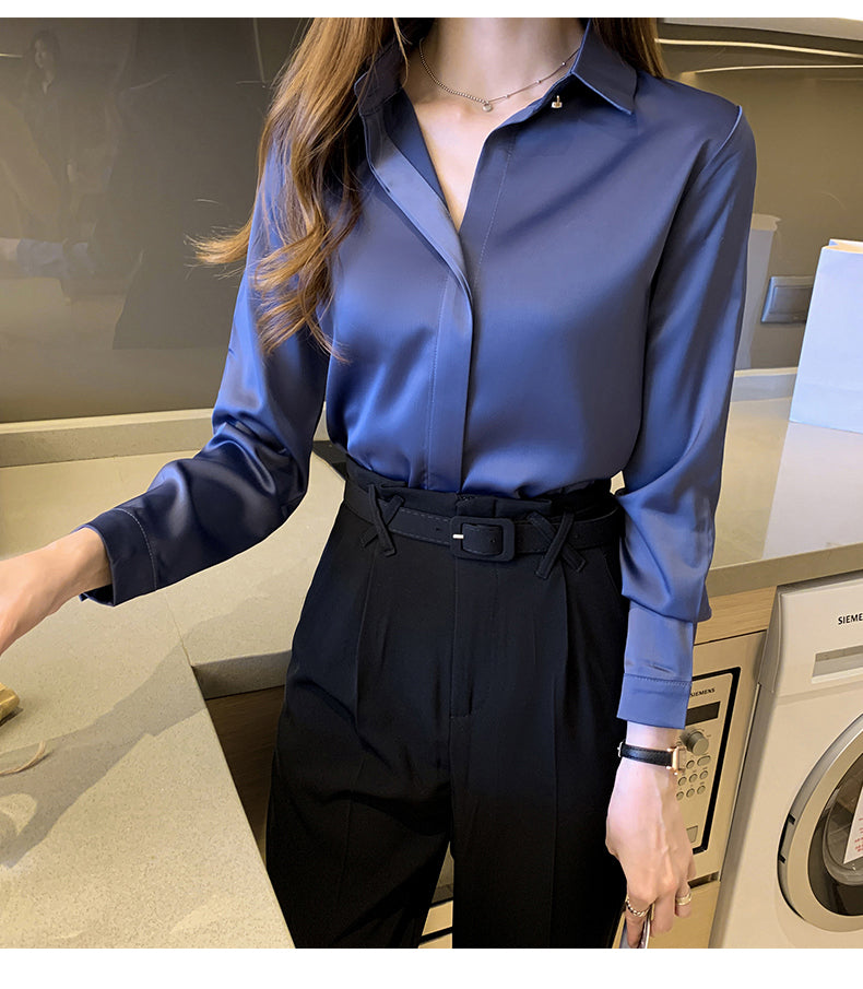 Elegant Satin Women Blouse Long Sleeve Shirt Autumn Fashion Tops for Ladies Office and Casual Wear