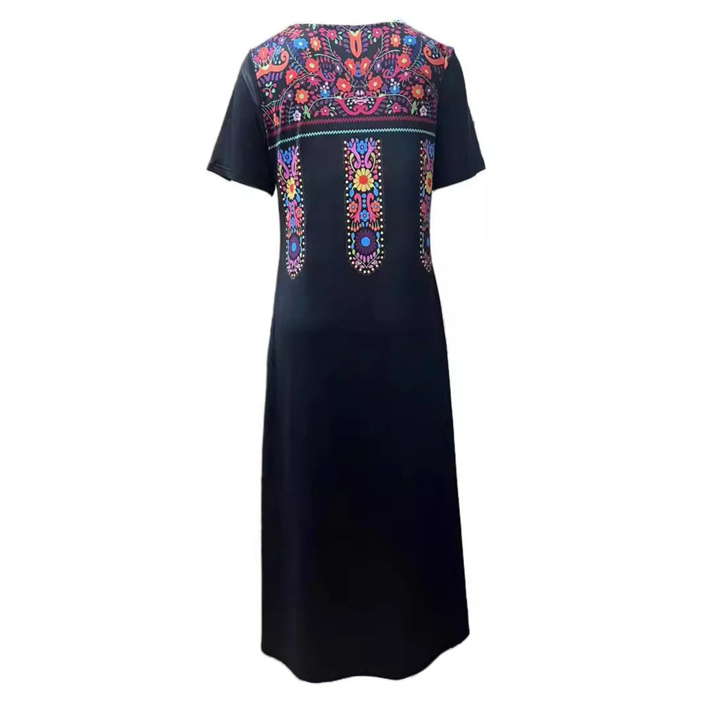 Women Allover Print Dress With Round Neck Short Sleeves