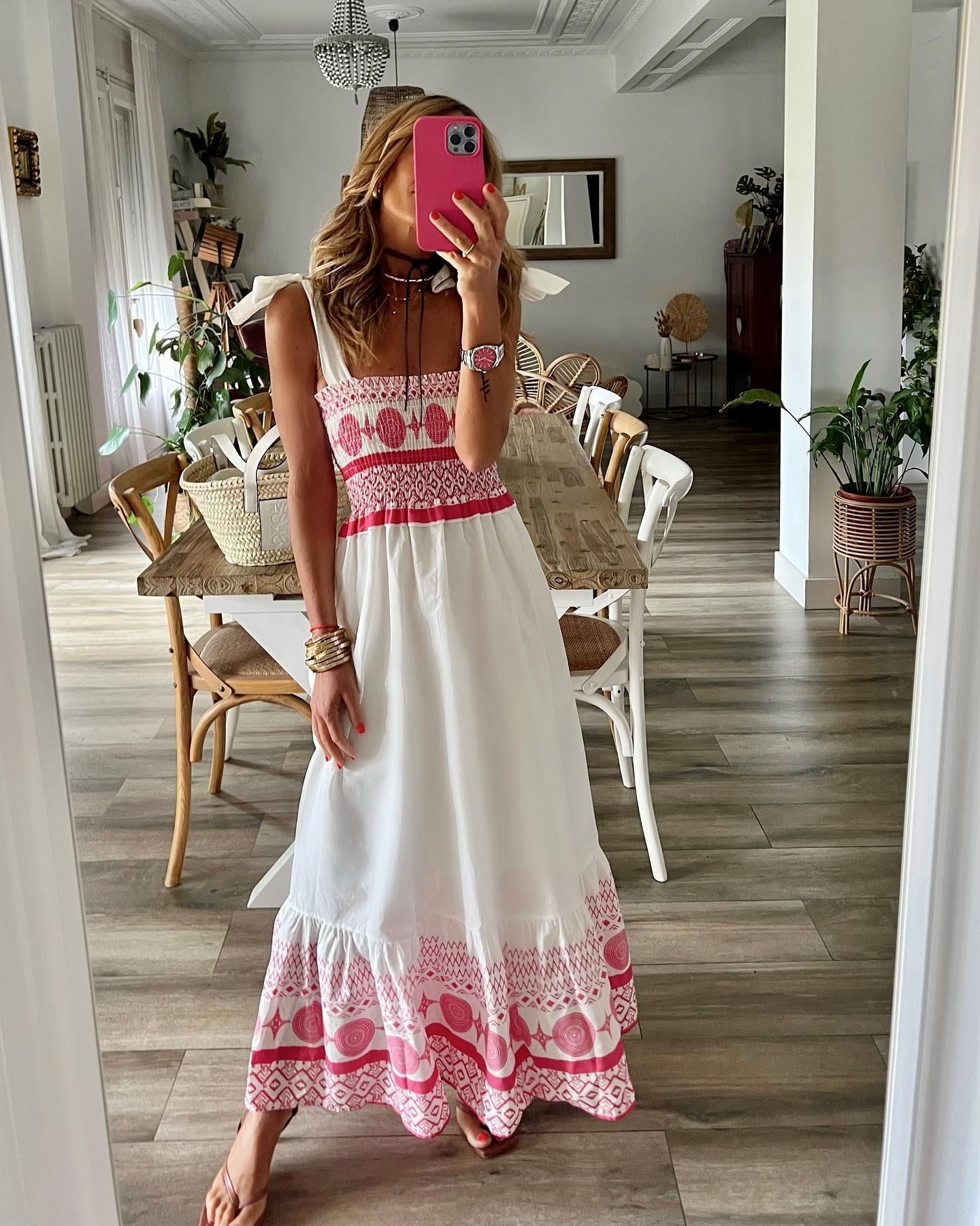 Bohemian Lace Up Maxi Dress Print for Beach Resort Wear