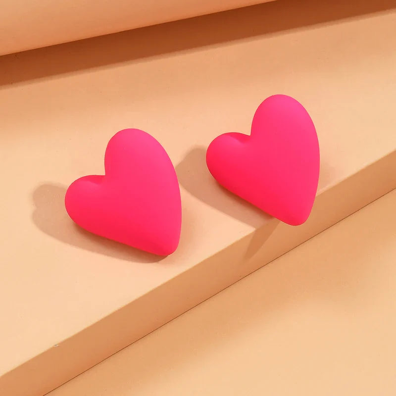Korean Fashion Candy Color Acrylic Heart Earrings Geometric Love Design All-Match Ear Studs