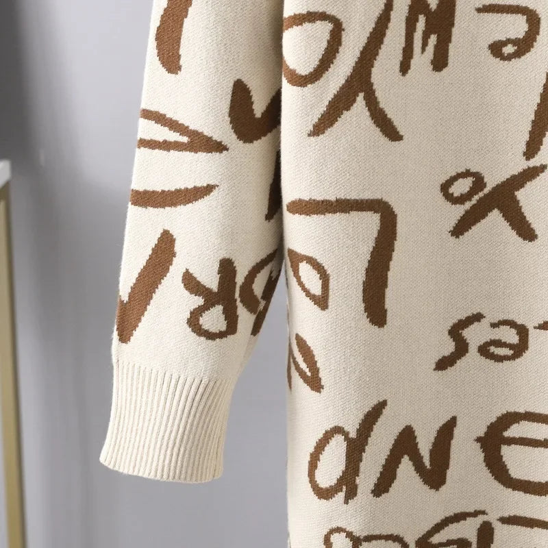 Vintage Knit Sweater Dress With Graffiti Letter Print