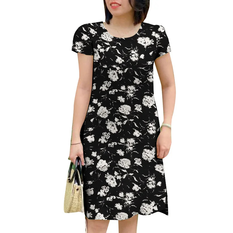 Floral Bohemian Sundress For Summer O Neck Short Sleeve