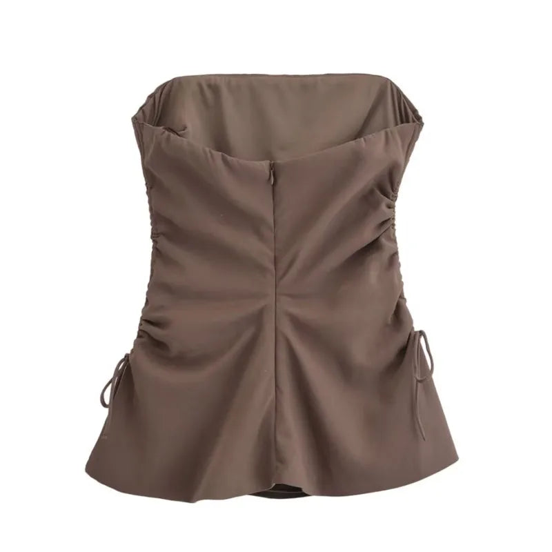 Flowing Two Piece Outfit for Women with Strapless Top and Drawstring Trousers