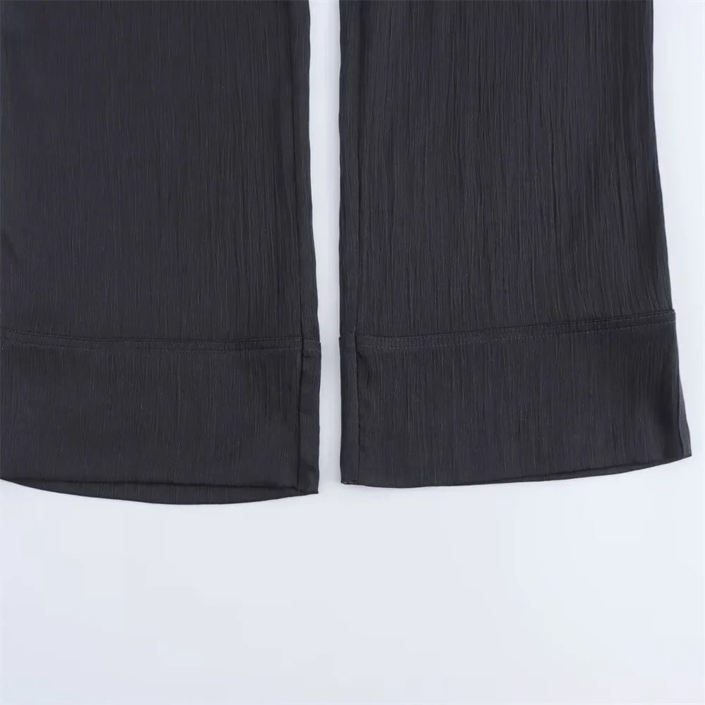 Women's Fashion Casual V-neck Long Sleeve Lace Coat and Wide Leg Pants Set