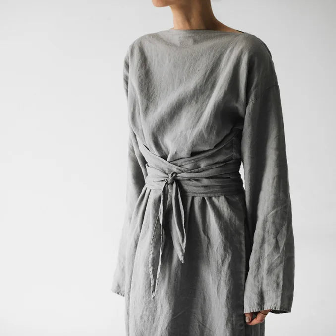 Audrey Hepburn Style Round Neck Puff Sleeve Maxi Dress Belted