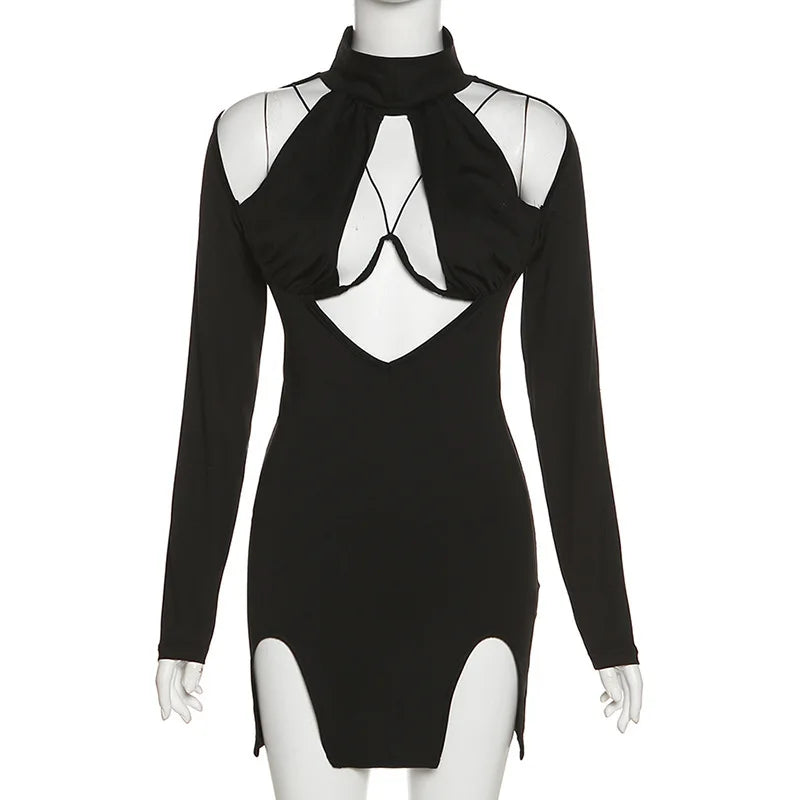 Black Bodycon Mini Dress With Split For Party Nights