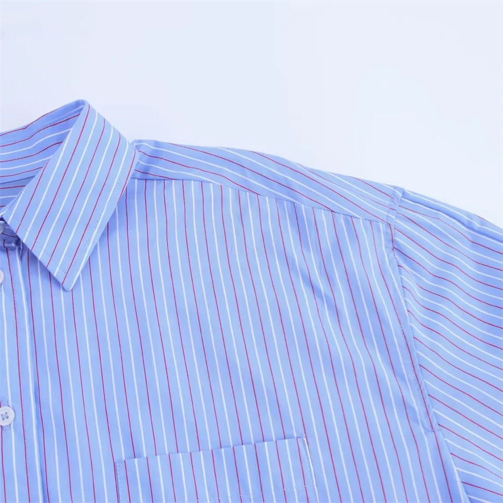 Women's Casual Striped Loose Shirt and Pants Set for Spring and Summer Fashion