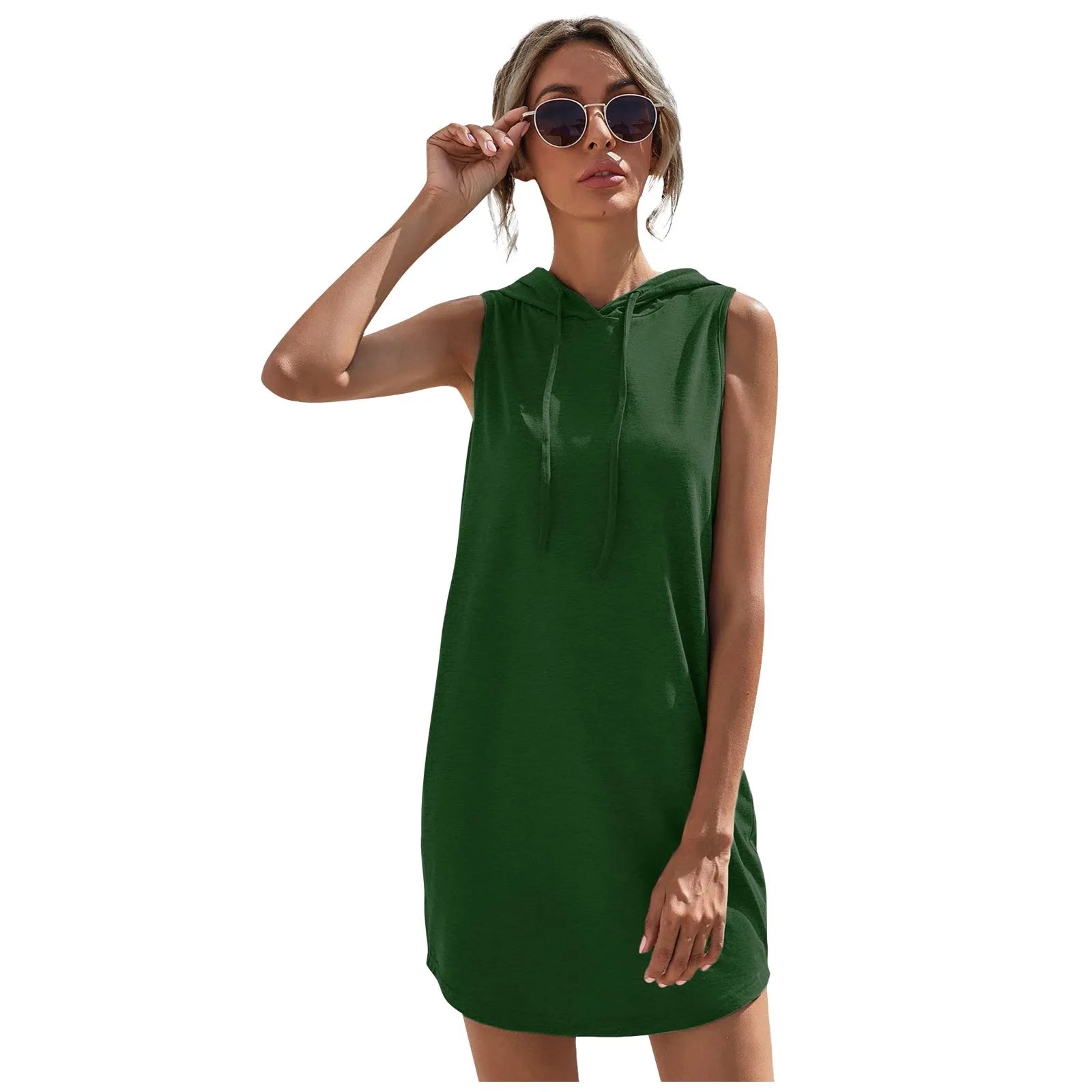 Womens Sleeveless Hoodie Dress With Drawstring Streetwear
