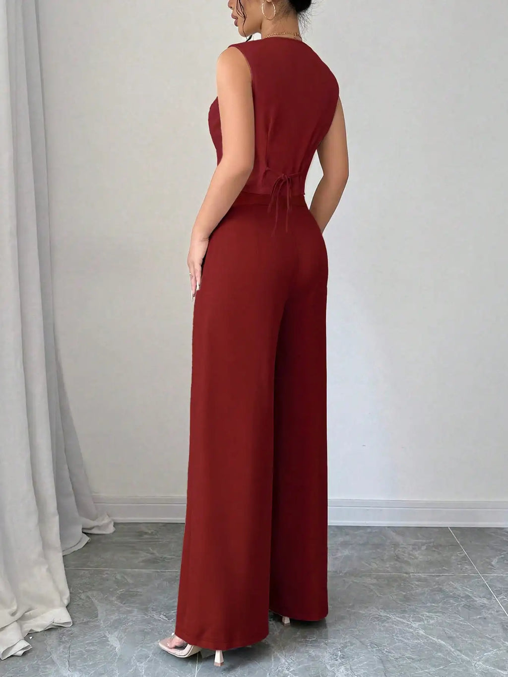 Women's 2Pcs Red Date Night Vest Jacket and Pants Set