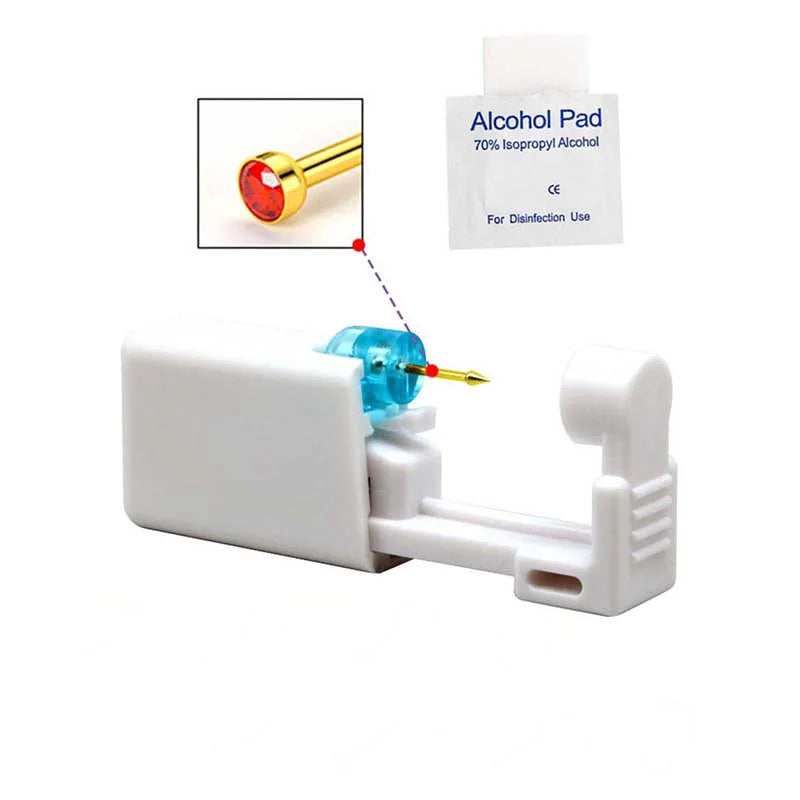 Disposable Nose Piercing Gun Kit with Built-in Stainless Steel Nose Stud and Alcohol Cotton