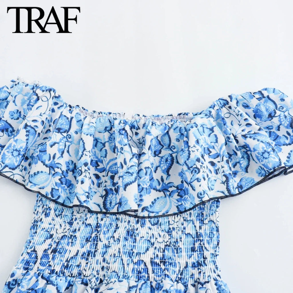 Off Shoulder Floral Print Long Vest Dress For Women