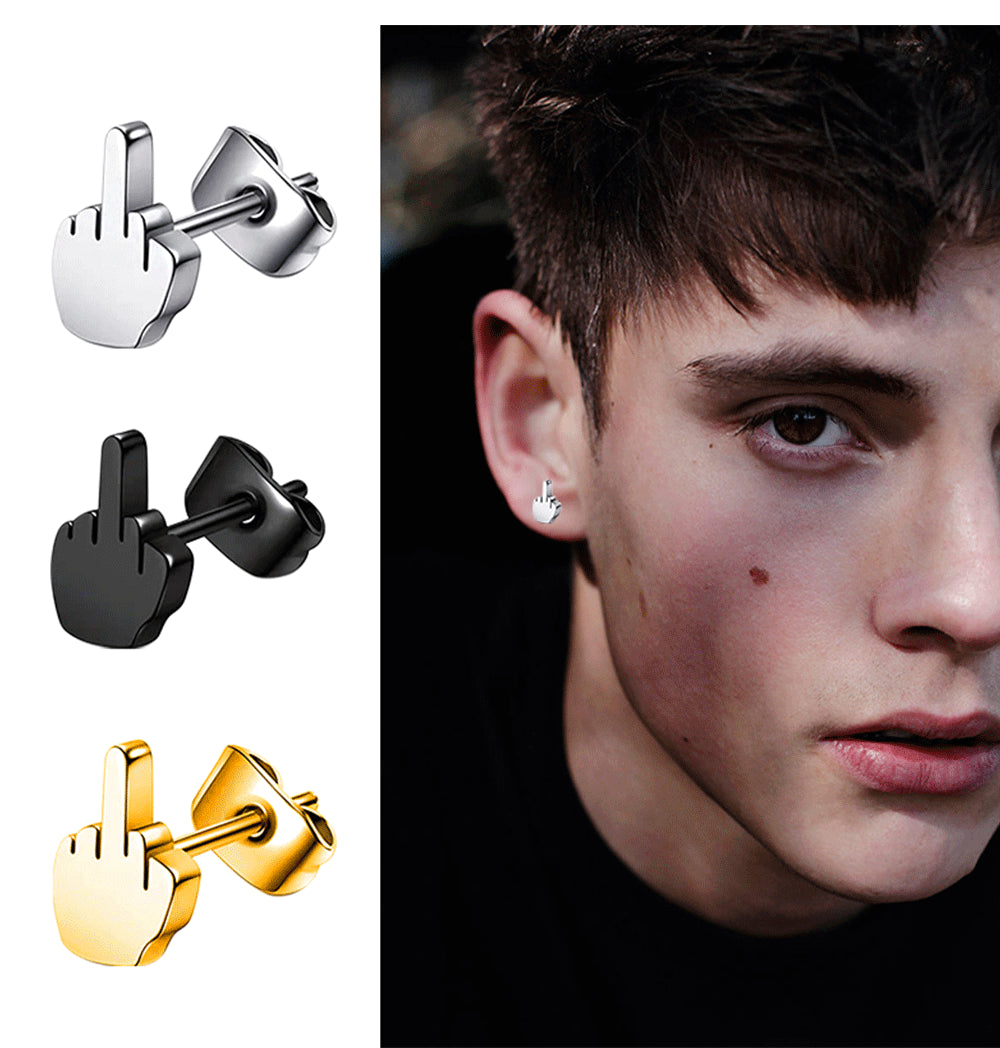 Middle Finger Earrings Stainless Steel Hoop Earrings for Men and Women