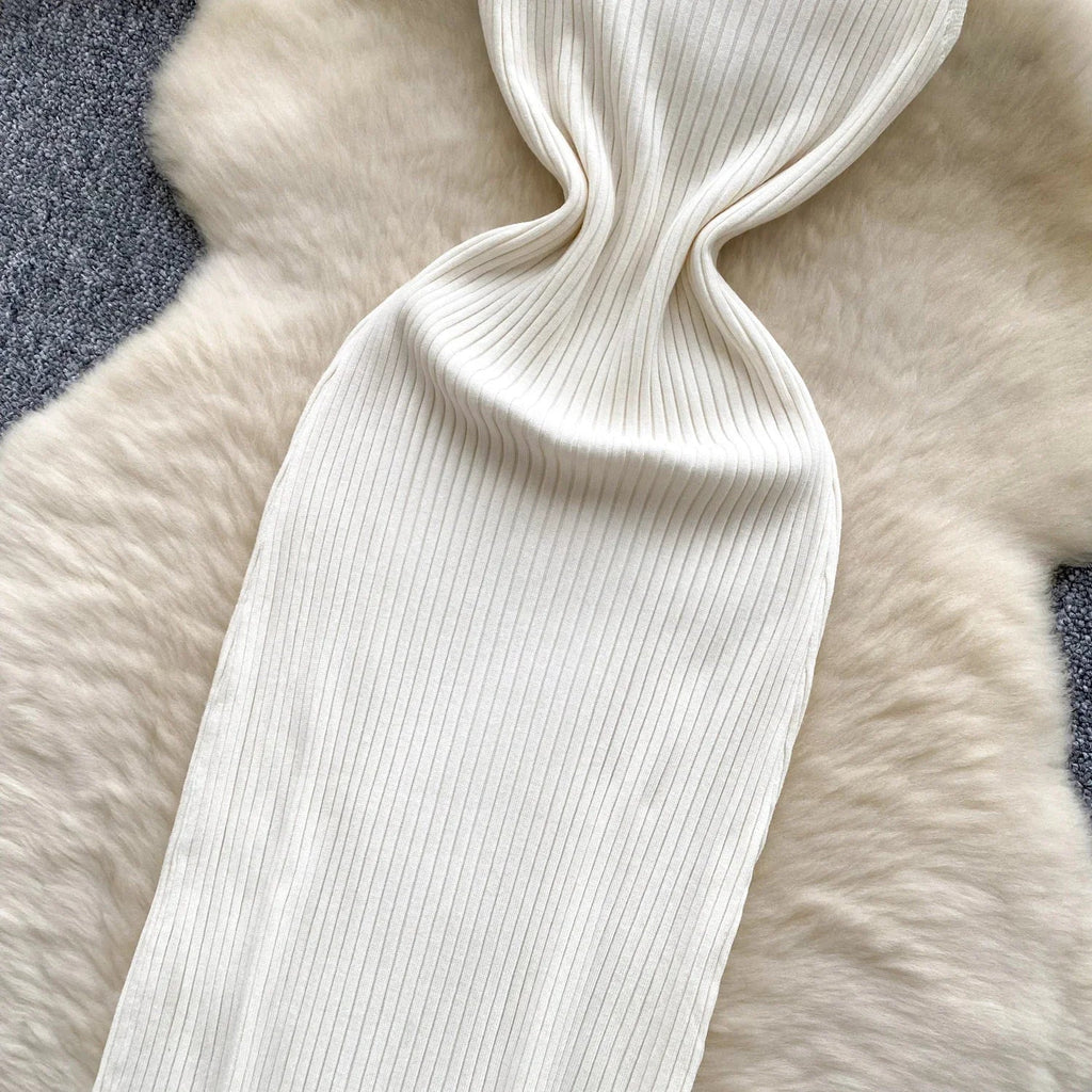 Knit Maxi Dress Women Sleeveless O Neck Bodycon Solid