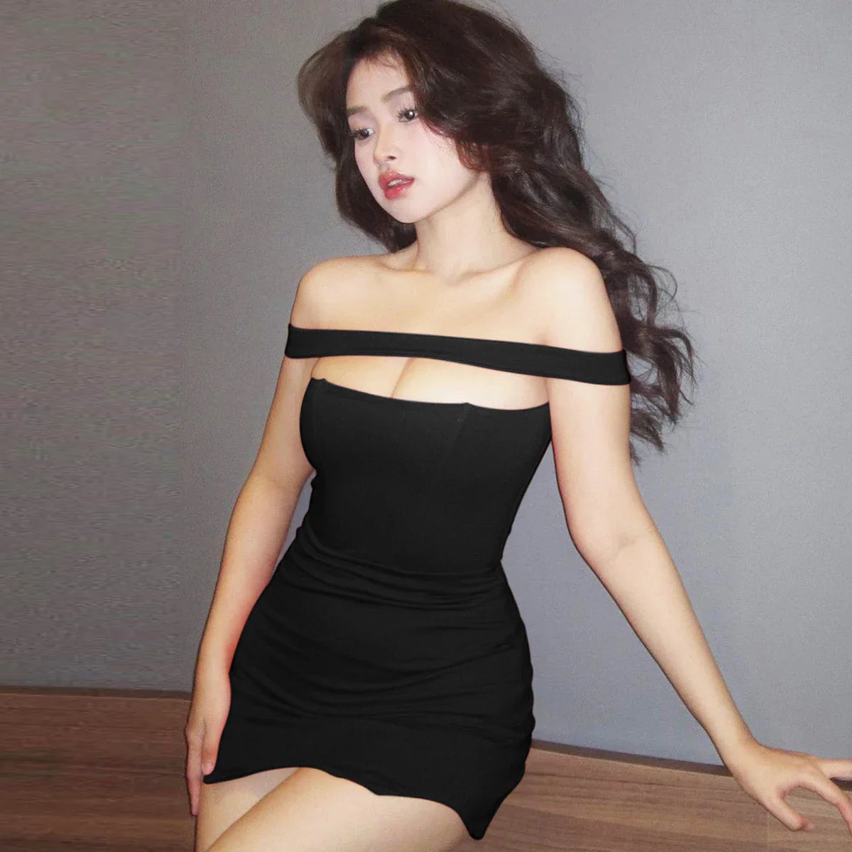 Solid Slash Neck Sleeveless Bodycon Mini Dress For Summer