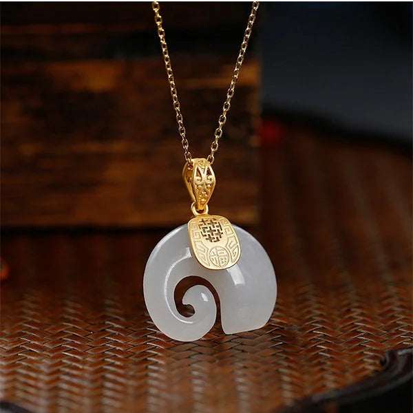 Natural Stone Jade Elephant Pendant Necklace with 18K Gold Plated Chain for Women Perfect for Birthdays and Anniversaries