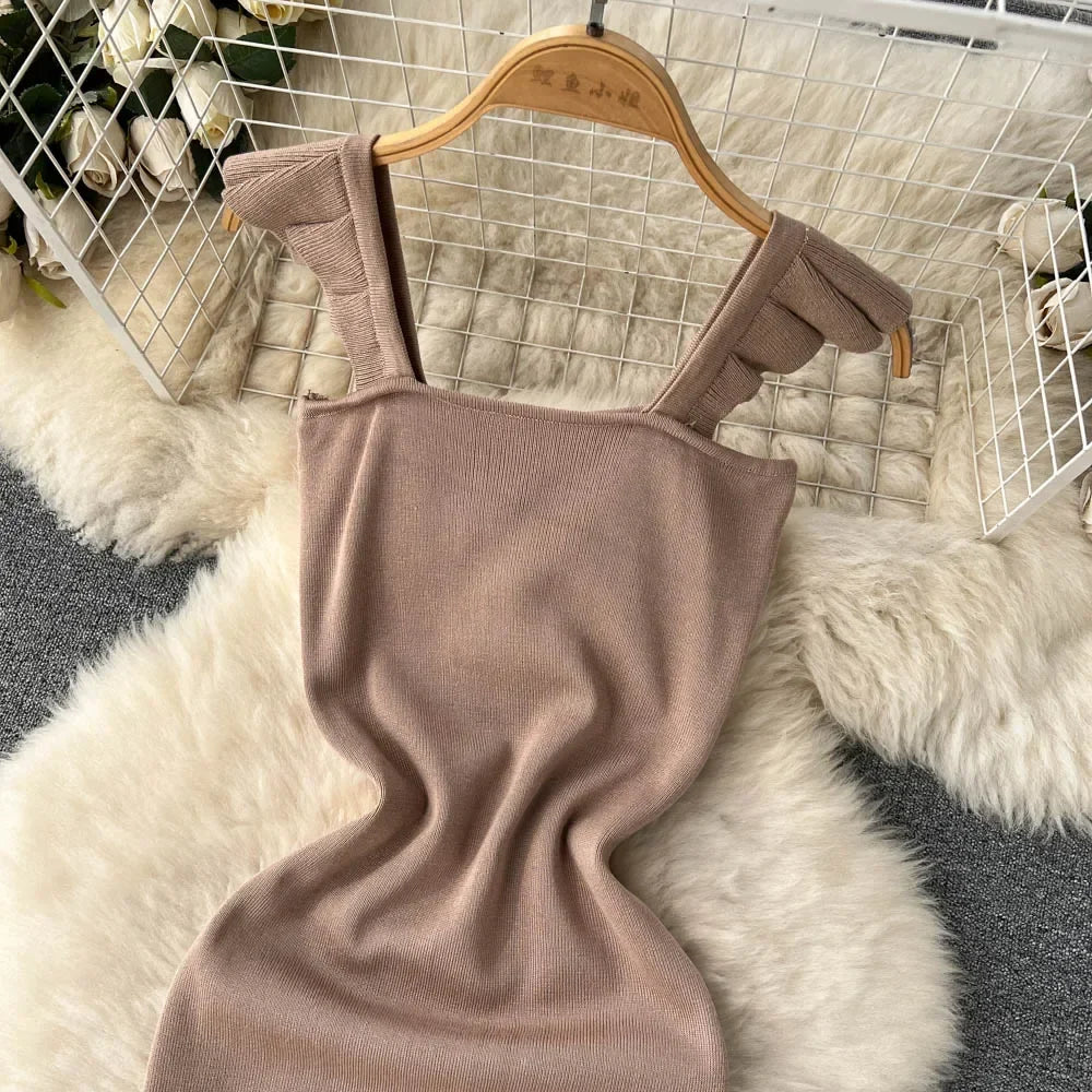 Sleeveless Wrap Midi Dress Hollow Split For Summer Beach