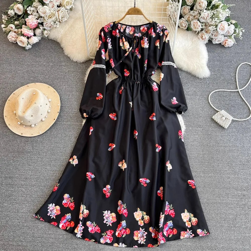 Floral Print Maxi Dress For Women Elegant Swing Tunic