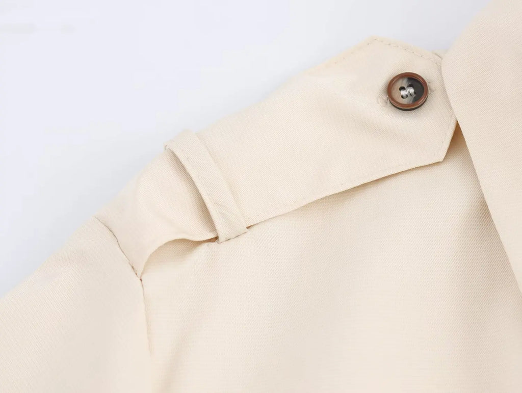 Versatile Women's Slim Fit Short Sleeve Lapel Shirt with Decorative Belt Strap and Curling Detail