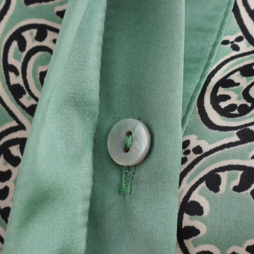 Loose Fit Long Sleeve Silk Satin Printed Shirt and Pants Set for Women