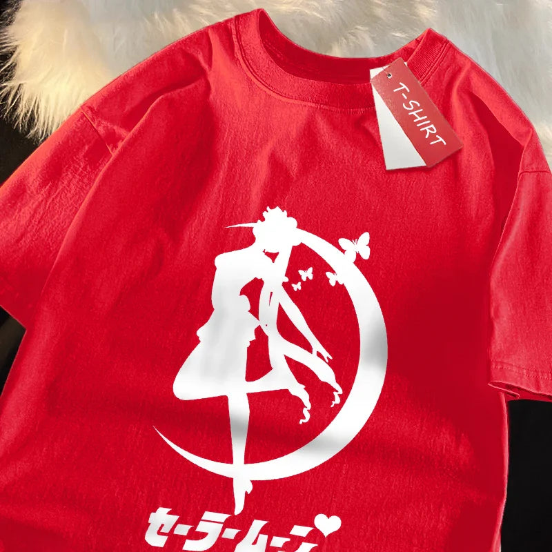 Sailor Moon Themed Couple T Shirts for Women and Men Soft Cotton Short Sleeve Tees for Casual Wear