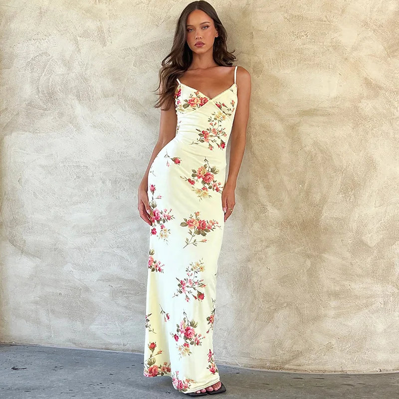 Floral Print Strap Midi Dress Bodycon Party Evening