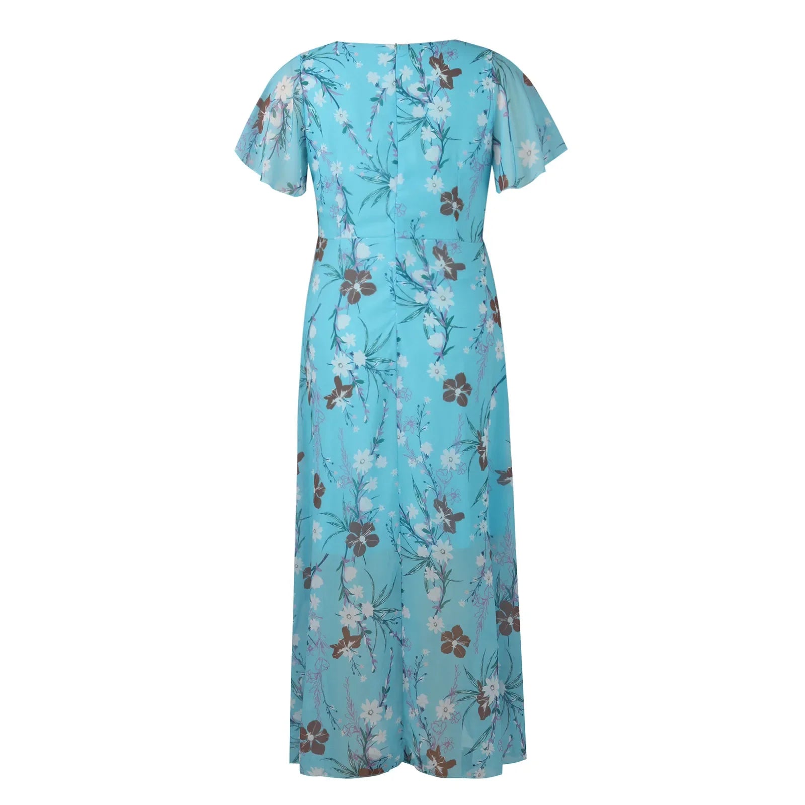 Women's Floral Chiffon Swing Dress with V Neck Short Sleeve