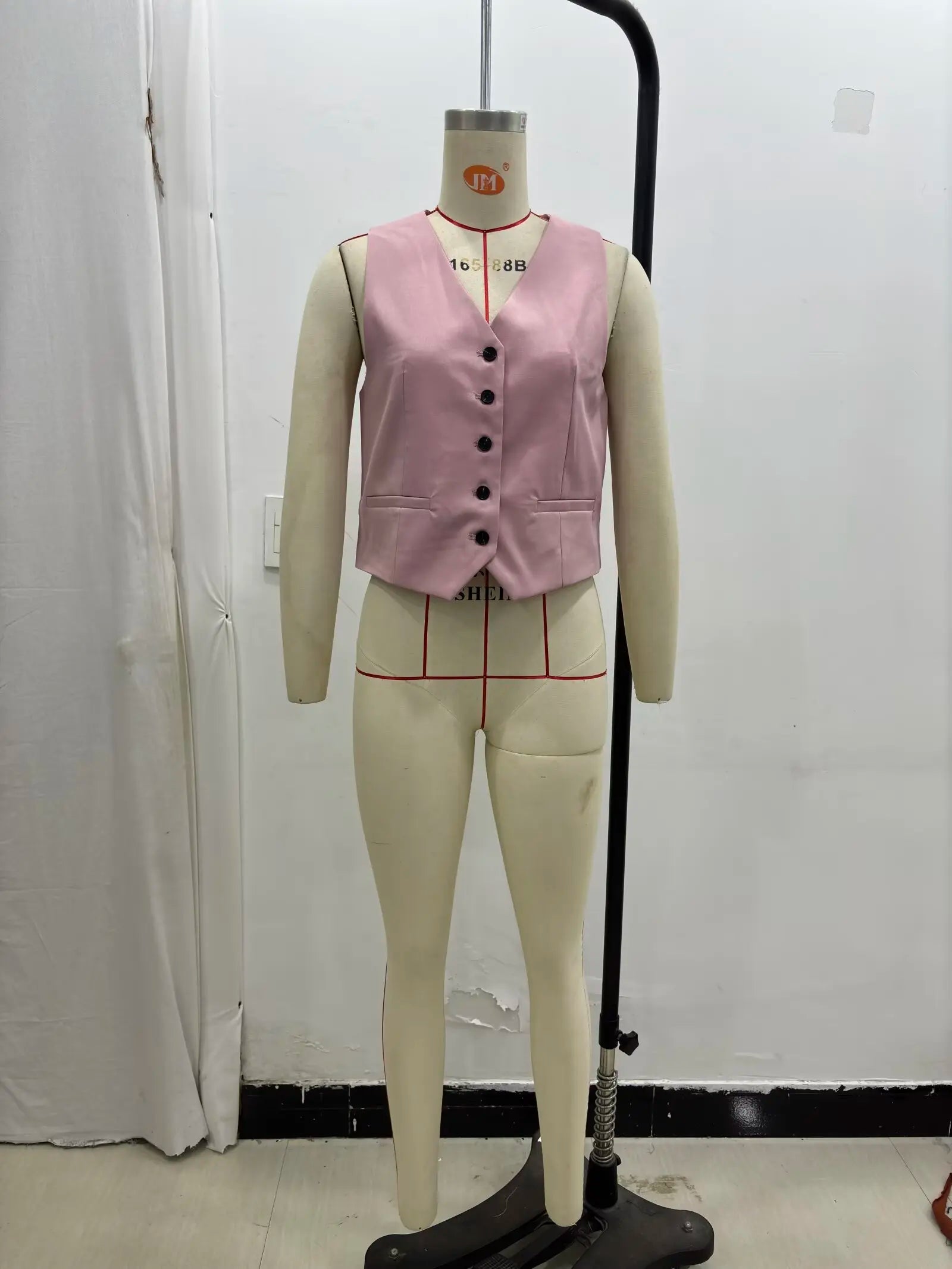 Solid Sleeveless V-Neck Vest and High Waist Zipper Loose Pants Set for Office and Casual Wear