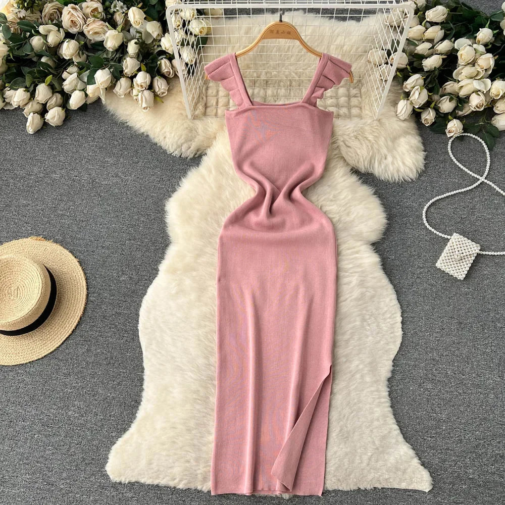 Sleeveless Wrap Midi Dress Hollow Split For Summer Beach