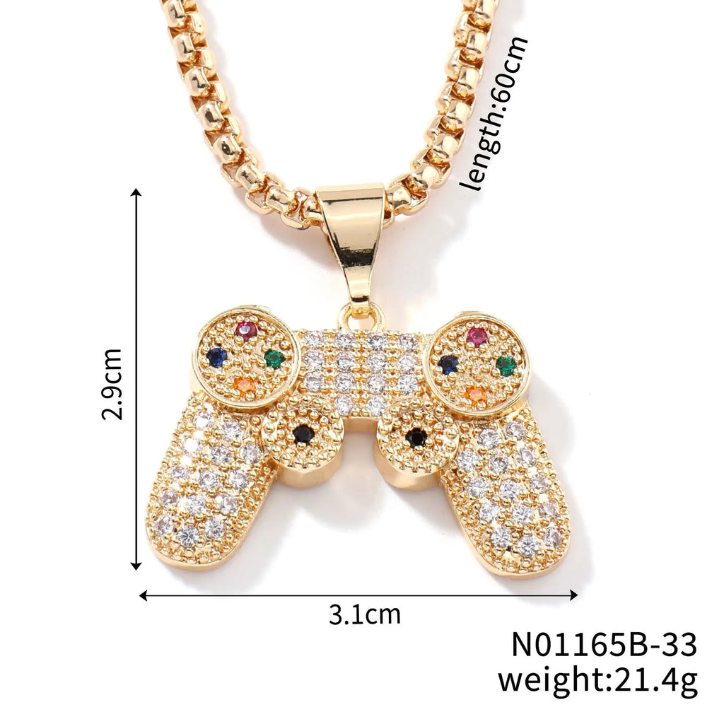 Trendy Gamepad Lightning Stainless Steel Necklace for Women and Men in Gold Color with Crystal Embellishments