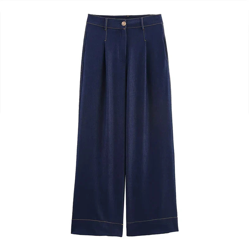 Chic Women's 2 Piece Set with Solid Single Breasted Jacket and Vintage Front Zipper Trousers