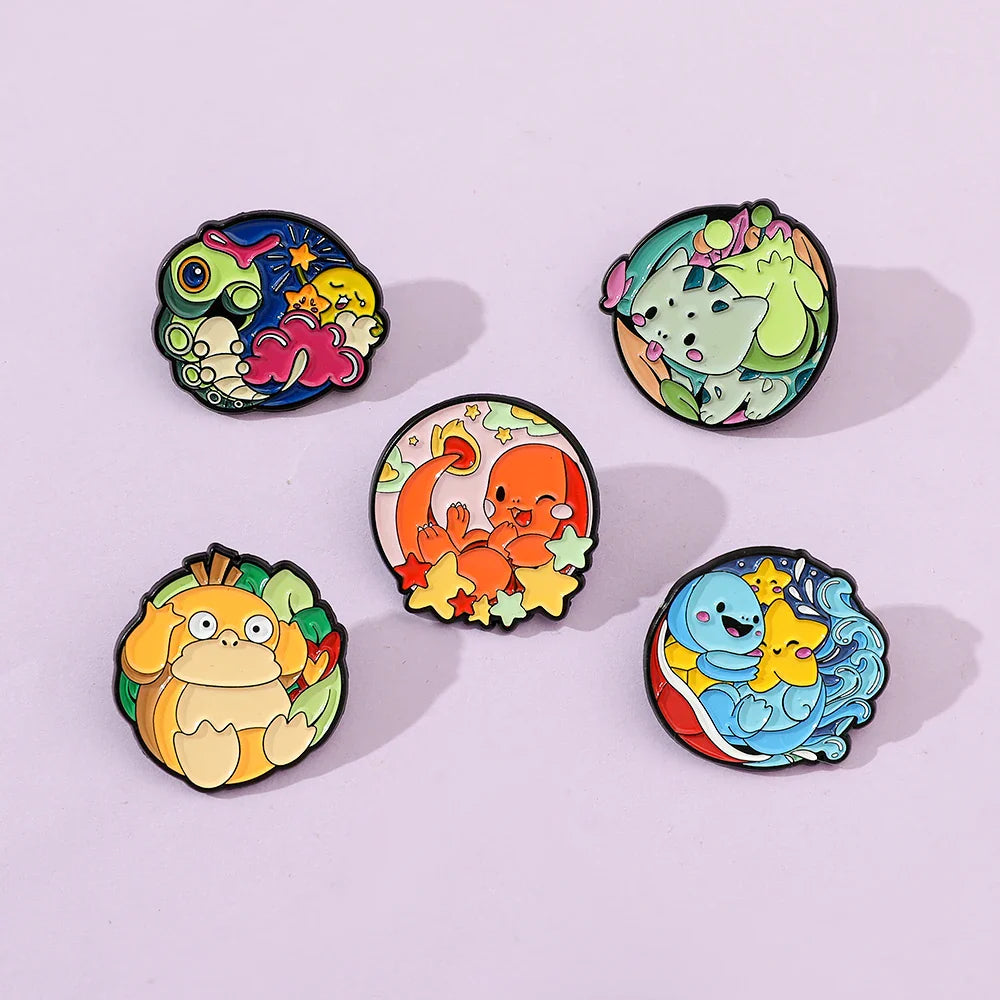 5 Pieces Cartoon Pokémon Charmander Metal Brooch Set Cute Enamel Lapel Pins for Backpack and Clothing Jewelry Accessories