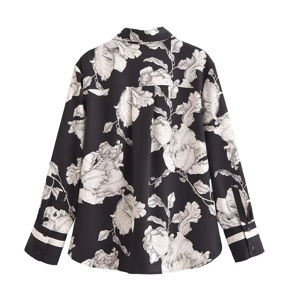 Casual Fashion Printed Collar Long Sleeve Shirt and Drawstring Pants Set for Women