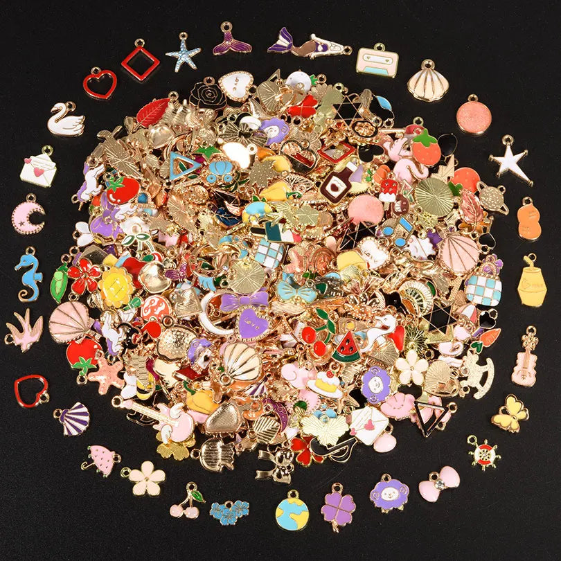 Random Mix of Animal Moon Fruits Heart Drip Oil Pendants for Handmade Jewelry Making Supplies with Metal Alloy Earring Components