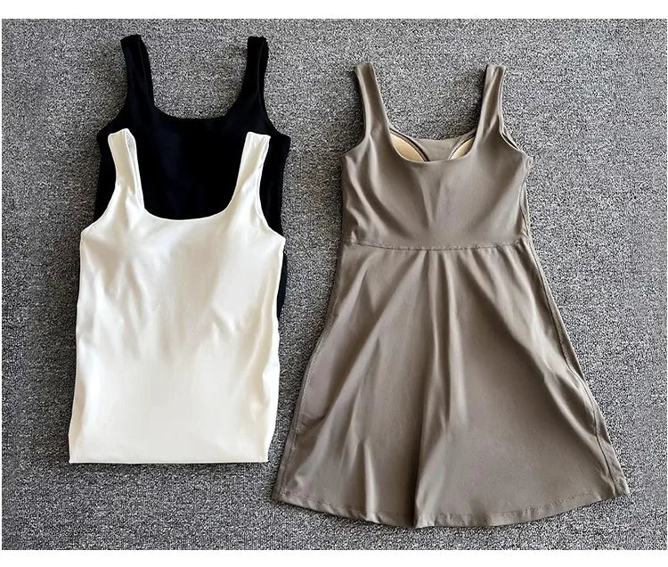 Women Tennis Dress With Built In Chest Pads One Piece Skort