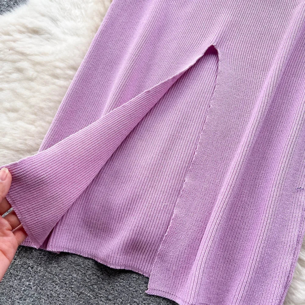 Sexy Summer Knit Dress Elastic Waist Bodycon Sundress