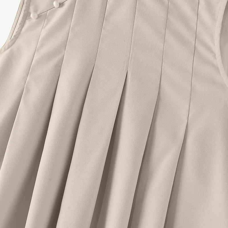 Mandarin Collar Pleated Sundress Women Sleeveless A Line